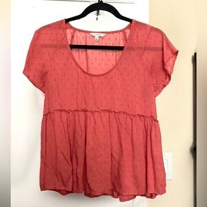 Lucky Brand Babydoll Swiss-dot Coral Top Size XS